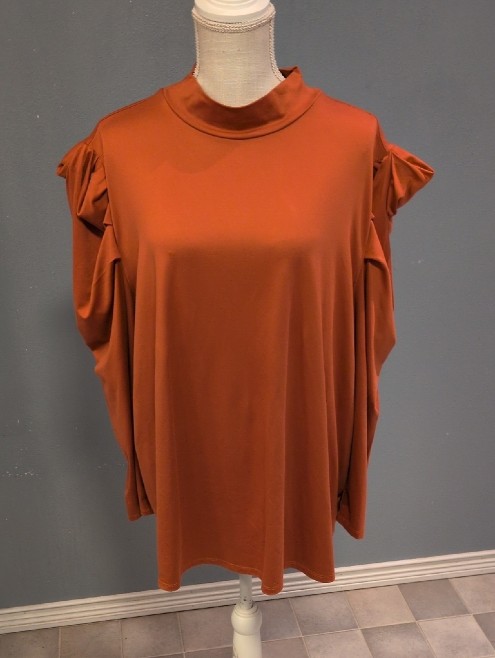 Cato Mock Neck Puff Long Sleeves Pumpkin Orange Butter Soft Sweater Preppy